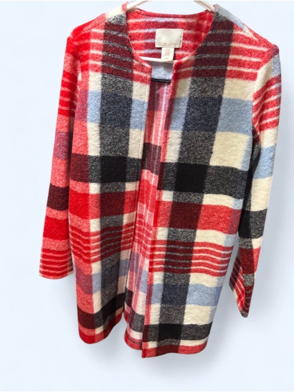 Red Plaid Open Cardigan Sweater